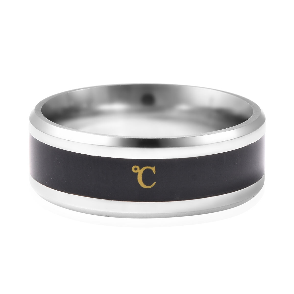 Celsius Temperature Band Ring in Black and Silver Tone