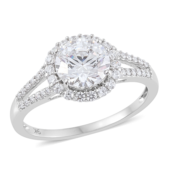 Lustro Stella Made with Finest CZ Halo Ring in 9K White gold 2.5 Grams