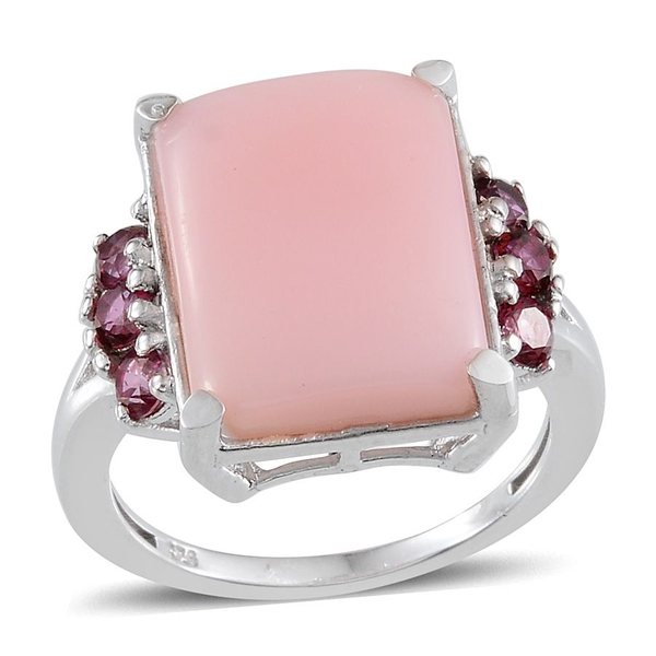 Peruvian Pink Opal (Oct 8.75 Ct), Signity Blazing Red Topaz Ring in  Platinum Overlay Sterling Silve