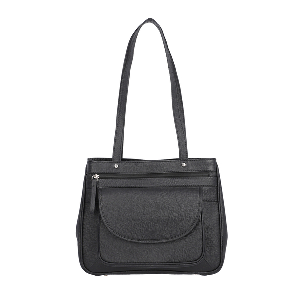 Super Soft Genuine Nappa Leather Multi-Compartment Shoulder Bag in Black 