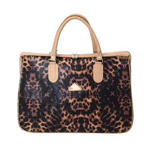 Leopard Pattern Middle Travel Bag in Shoulder Strap with Zipper Closure (Size:46x33x20Cm) - Beige