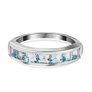 Espirito Santo Aquamarine Half Eternity Ring in Platinum Overlay Sterling Silver 1.69 Ct.