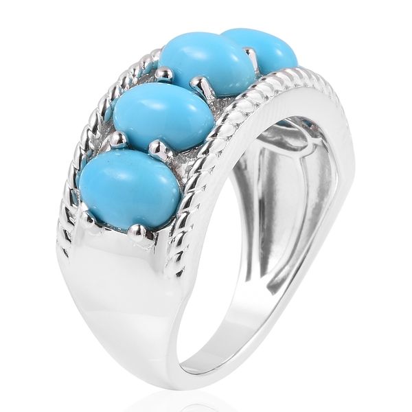 Arizona Sleeping Beauty Turquoise (Ovl) 5 Stone Ring in Rhodium Overlay Sterling Silver 3.750 Ct.