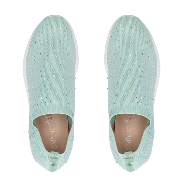 Caprice Leather Knit Embellished Trainers - Mint