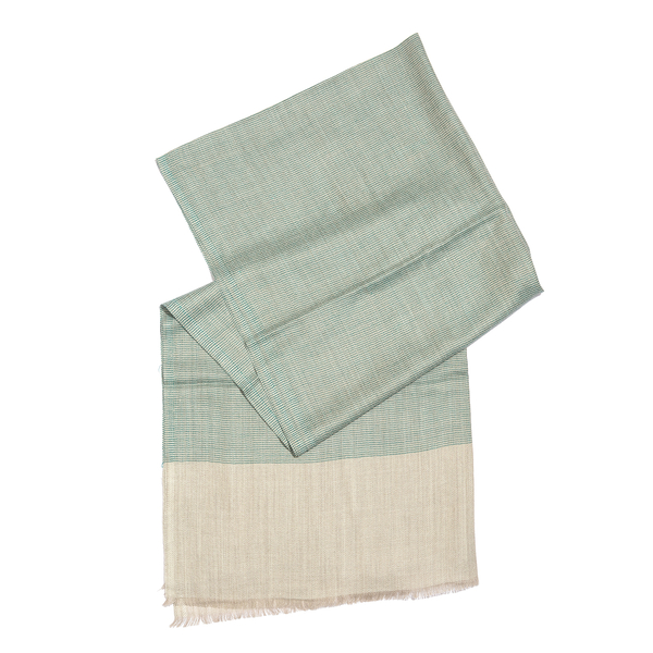 100% Cashmere Wool Lucite Green and Cream Colour Scarf with Fringes (Size 200X70 Cm)