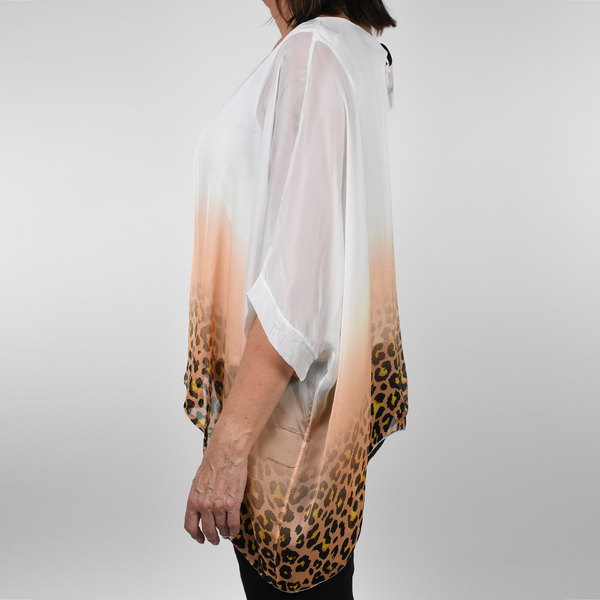 Nova of London Premier Collection 100% Silk Leopard Pattern Top in White (Size 10-18)