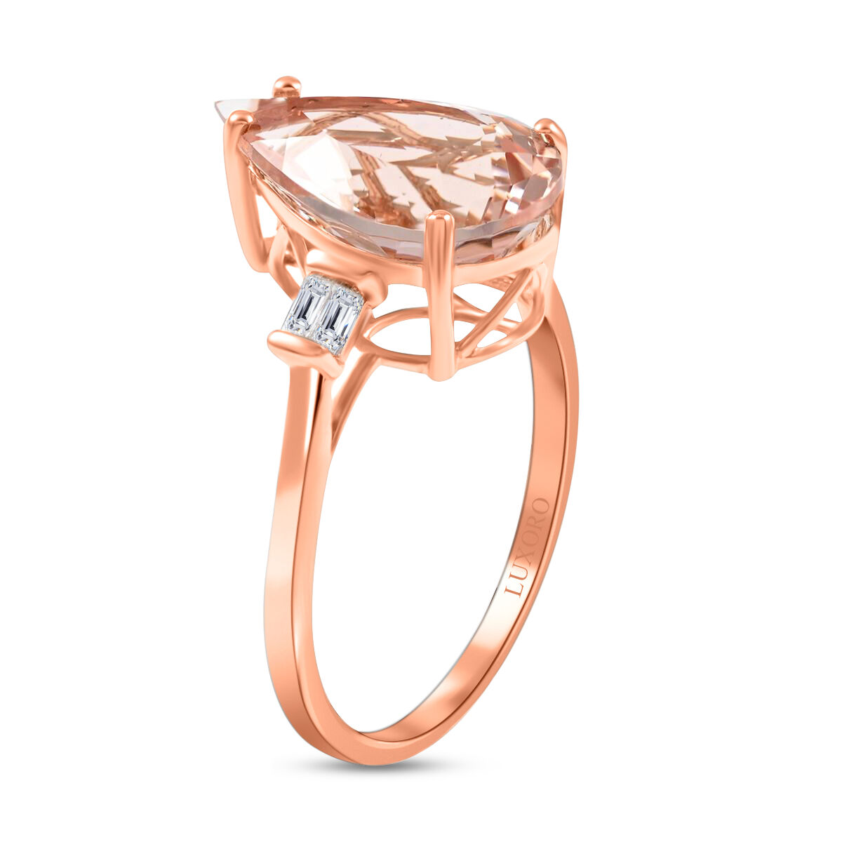 Certified and Appraised 14K Rose Gold AAA Marropino Morganite and (I1-G-H) Diamond Ring 4.00 Ct