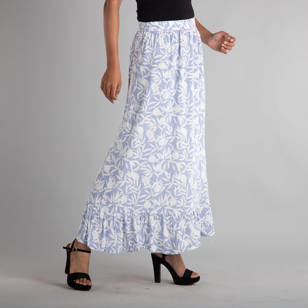 TAMSY 100% Viscose Skirt (Size 12, 96x77 Cm) - White & Blue