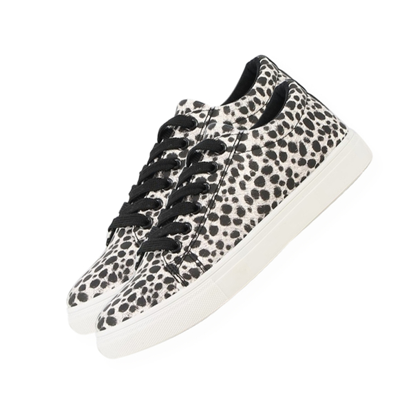 Leopard Pattern Lace-Up Trainers in White