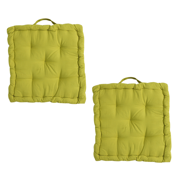 Set Of 2, Floor 100% Cotton Cushion with Filling Of Cotton Recycled Fiber  (40X10X40 CM ) - Solid Olive Green