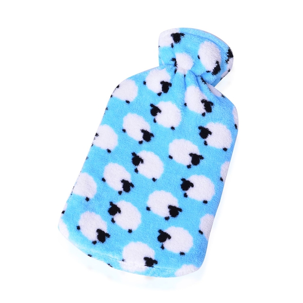 Set of 2 - Hotwater Light Blue, Navy and Multi Colour Lamb and Lips Pattern Flannel Bottle Cover and Bottles (Size 32x18 Cm)
