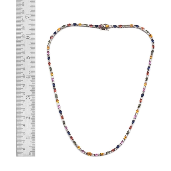 Amits Special Deal - Multi Colour Sapphire (Ovl), White Topaz Necklace (Size 18) in Platinum Overlay Sterling Silver 16.500 Ct.