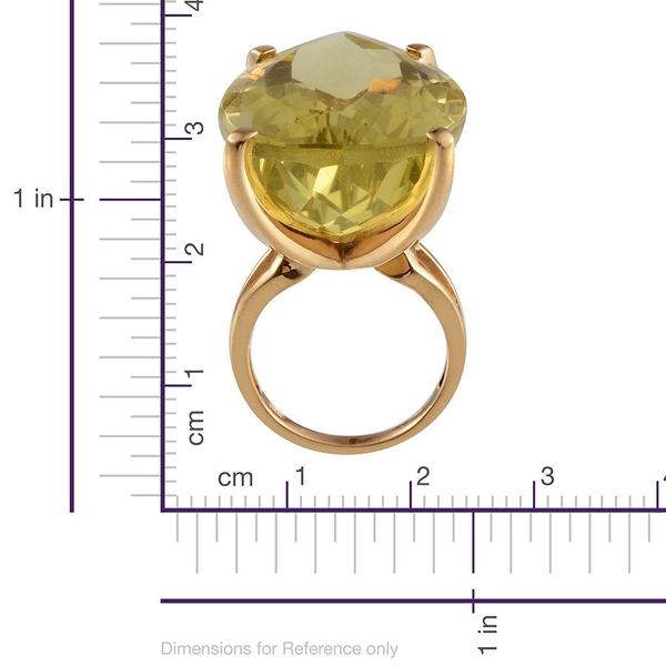 Brazilian Green Gold Quartz (Pear) Solitaire Ring in 14K Gold Overlay Sterling Silver 55.000 Ct.