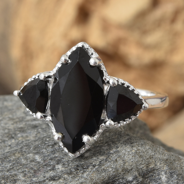 Boi Ploi Black Spinel (Mrq) Ring in Sterling Silver  4.500 Ct.