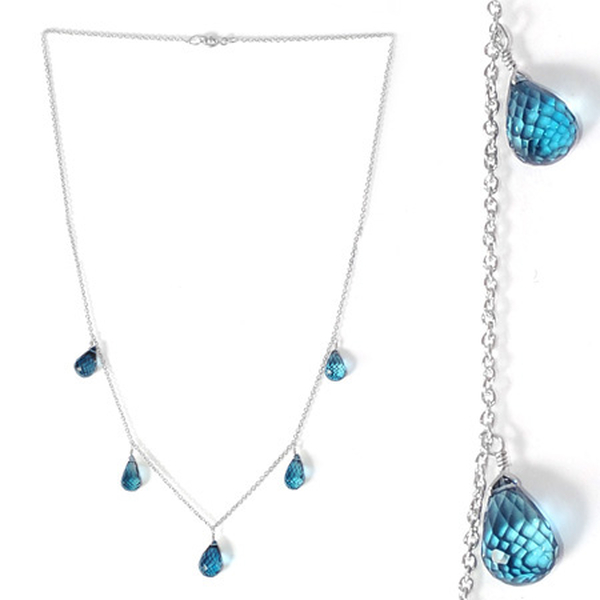 London Blue Topaz Necklace (Size 18) in Platinum Overlay Sterling Silver 18.200 Ct.