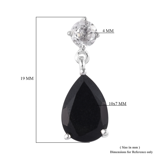 AA Black Tourmaline (Pear), White Topaz Drop Dangle Earrings (with Push Back) in Platinum Overlay Sterling Silver 4.250 Ct.