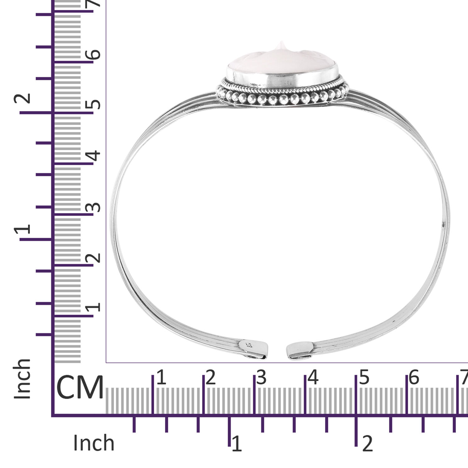 Princess Bali Collection OX Bone Carved Face (Rnd) Bangle (Size 7.5) in Sterling Silver 15.500 Ct.