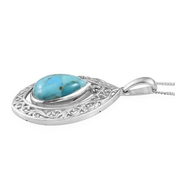 Arizona Matrix Turquoise (Pear) Solitaire Pendant With Chain in Platinum Overlay Sterling Silver 3.750 Ct.