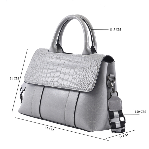 Hong Kong Closeout Collection 100% Genuine Leather Croc Embossed Convertible Bag with Long Strap (Size 31x11x21 Cm) - Light Grey