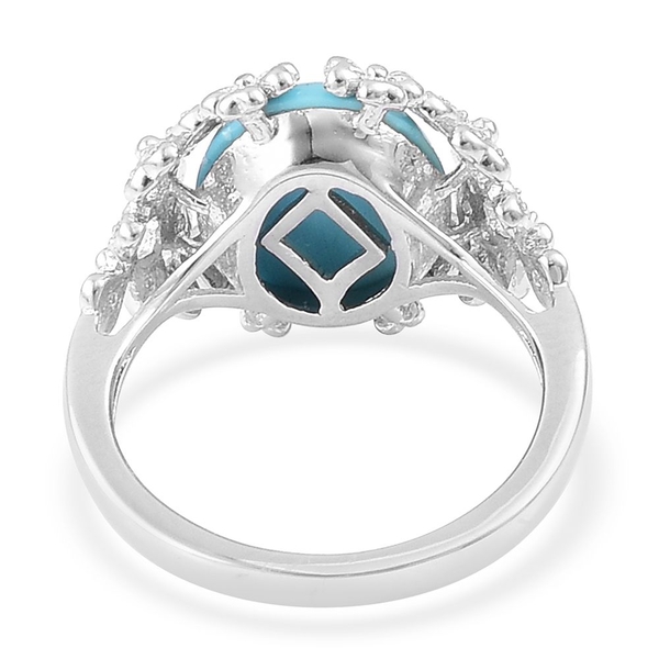 Designer Inspired- Arizona Sleeping Beauty Turquoise (Ovl 3.00 Ct), White Zircon Ring in Rhodium Plated Sterling Silver 3.100 Ct