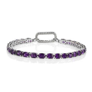 Amethyst and Simulated Diamond Bracelet (Size - 7.25) in Platinum Overlay Sterling Silver, Silver