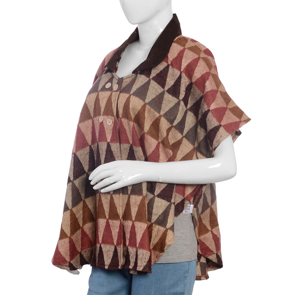 Beige Brown and Multi Colour Corduroy Peter Pan Collar Top (Size 84x76 Cm)