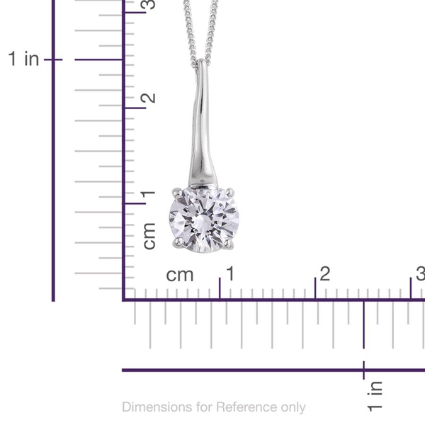 Lustro Stella - Platinum Overlay Sterling Silver (Rnd) Solitaire Pendant With Chain Made with Finest CZ