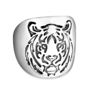 Sterling Silver Platinum Overlay Tiger Signet Ring (Size Q), Silver Wt. 8.24 Gms