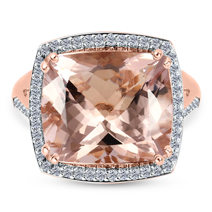 ILIANA 18K Rose Gold AAA Morganite and Diamond (SI/G-H) Ring 15.75 Ct, Gold Wt. 6.90 Gms