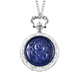 Genoa Japanese Movement Carved Lapis Lazuli Rose Pattern Pocket Watch with Chain Size 31 in Silver Tone