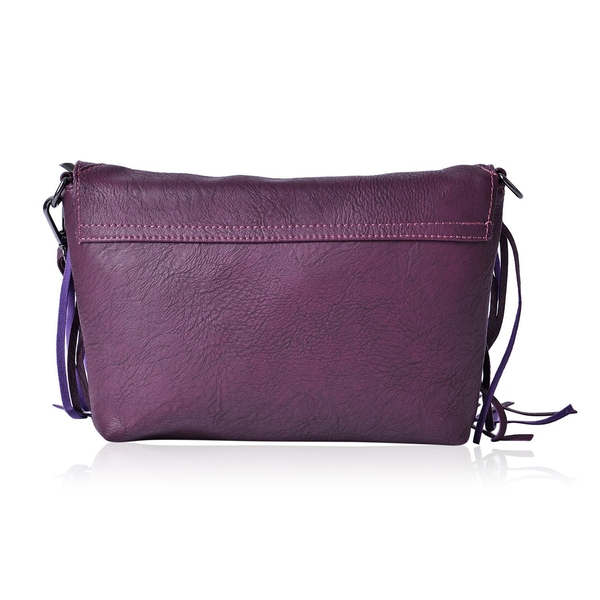 Dark Purple Colour Crossbody Bag with Fringes and Adjustable, Removable Shoulder Strap (Size 26x18 Cm)