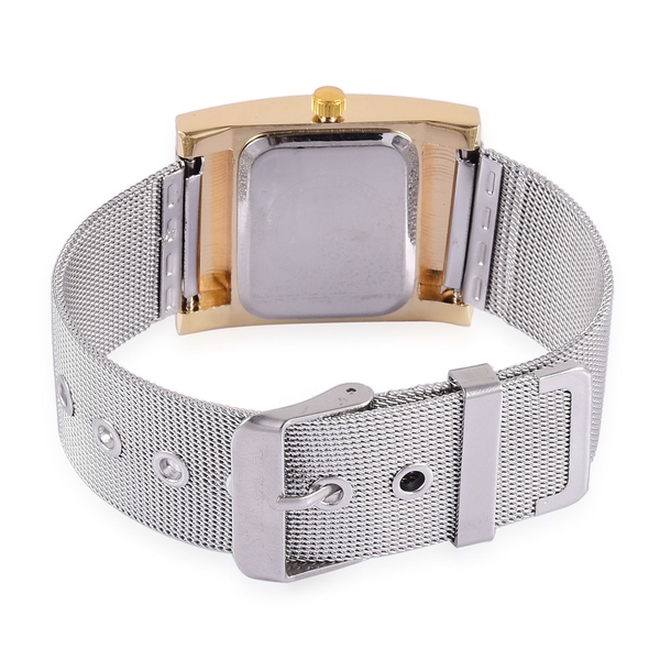 STRADA Japanese Movement Silver Colour Dial Water Resistant Watch in Gold Tone with Stainless Steel Back and Chain Strap