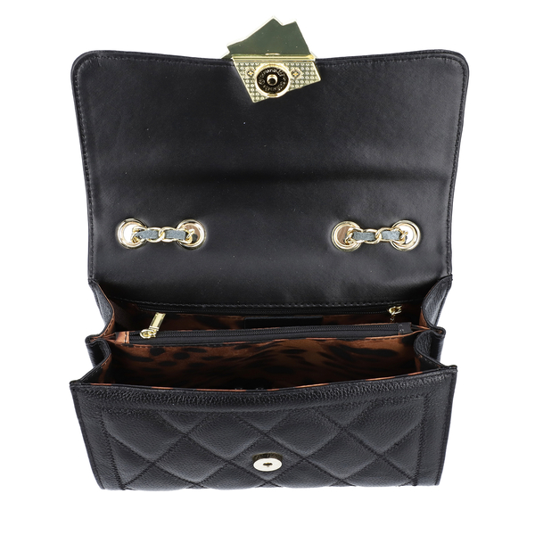 SENCILLEZ 100% Genuine Leather Diamond Pattern Crossbody Bag with Shoulder Strap (Size 23x15x9 Cm) - Black