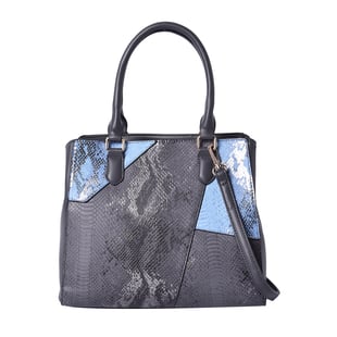 Snakeskin Pattern Tote Bag with Handle Drop and Zipper Closure (Size 30x13x26Cm) - Grey
