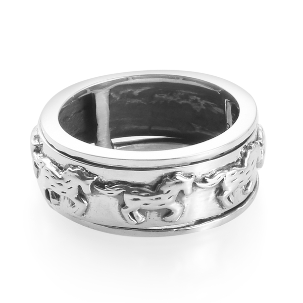 Sterling Silver Horse Spinner Ring, Silver wt 5.00 Gms