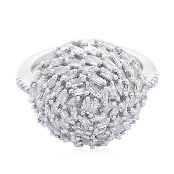 Designer Inspired-Fireworks Diamond (Rnd) Cluster Ring in Platinum Overlay Sterling Silver 1.000 Ct.