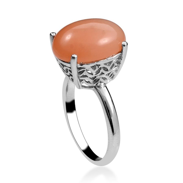 Mitiyagoda Peach Moonstone (Ovl) Solitaire Ring in Platinum Overlay Sterling Silver 7.500 Ct.