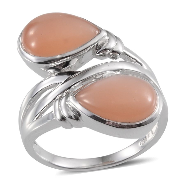 Mitiyagoda Peach Moonstone (Pear) Crossover Ring in Platinum Overlay Sterling Silver 8.750 Ct.