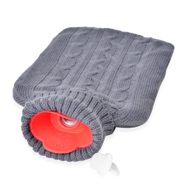 2 Piece Set - Hotwater Grey and Red Colour Knitted Bottle Cover (Size 32X18 Cm)