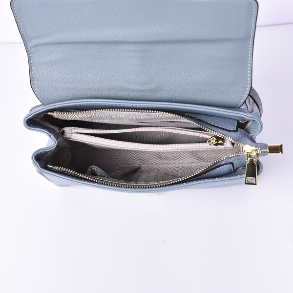 Sencillez 100% Genuine Leather Convertible Bag with Flap Lock (Size 25x11x15cm) - Blue