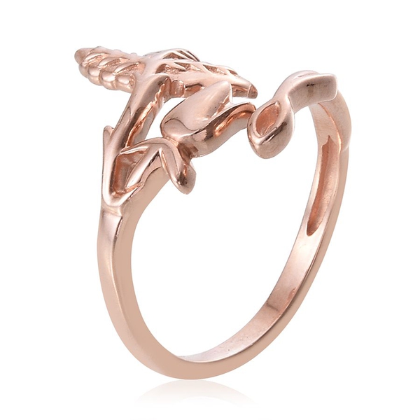 Rose Gold Overlay Sterling Silver Leaves and Floral Ring, Silver wt 5.09 Gms.