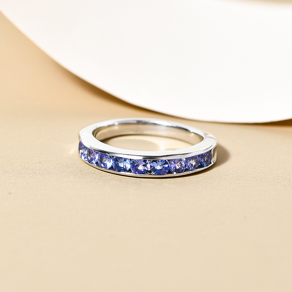 Tanzanite Half Eternity Band Ring in Platinum Overlay Sterling Silver