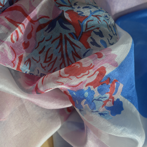 100% Mulberry Silk Dark Blue, Pink and Multi Colour Scarf (Size 180x100 Cm)