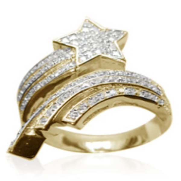 ELANZA AAA Simulated Diamond (Rnd) Shooting Star Ring in 14K Gold Overlay Sterling Silver