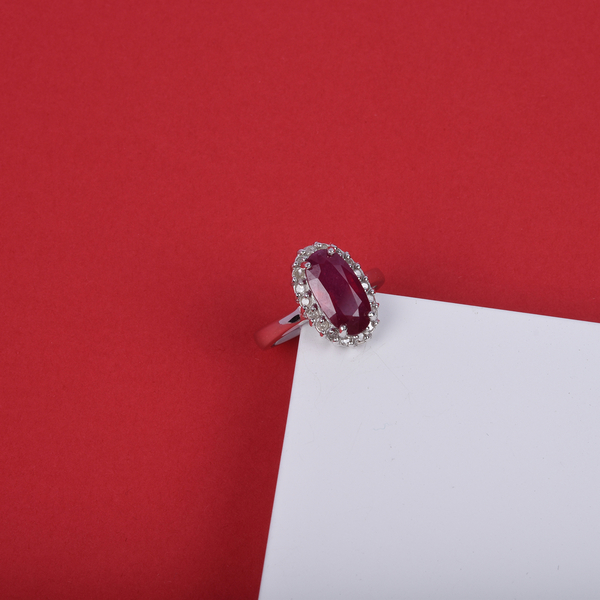 African Ruby (FF) and Diamond Ring in Rhodium Overlay Sterling Silver 3.33 Ct.