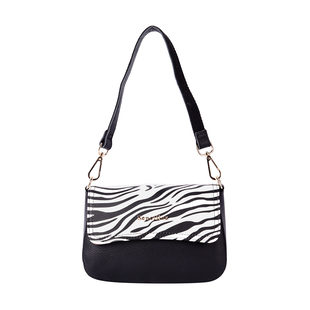 SENCILLEZ 100% Genuine Leather Crossbody Bag with Detachable Strap and Zebra Pattern Flap (Size 20x1