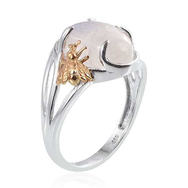 Natural Rainbow Moonstone (Ovl) Solitaire Ring in Platinum and Yellow Gold Overlay Sterling Silver 6.250 Ct.