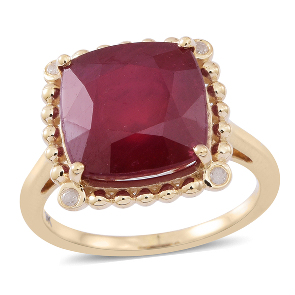 9K Y Gold AAA African Ruby (Cush), Diamond (I3/G-H) Ring 12.000 Ct.