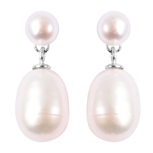 Freshwater White Pearl Drop Earrings (with Push Back) in Rhodium Overlay Sterling Silver