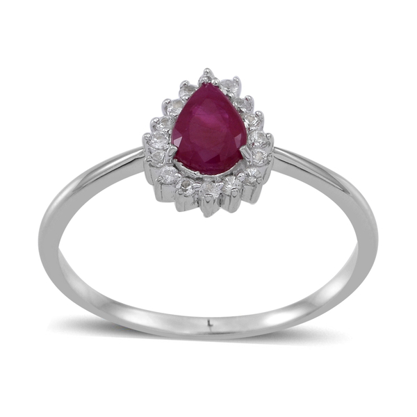 9K W Gold Ruby (Pear 0.90 Ct), White Sapphire Ring 1.000 Ct.